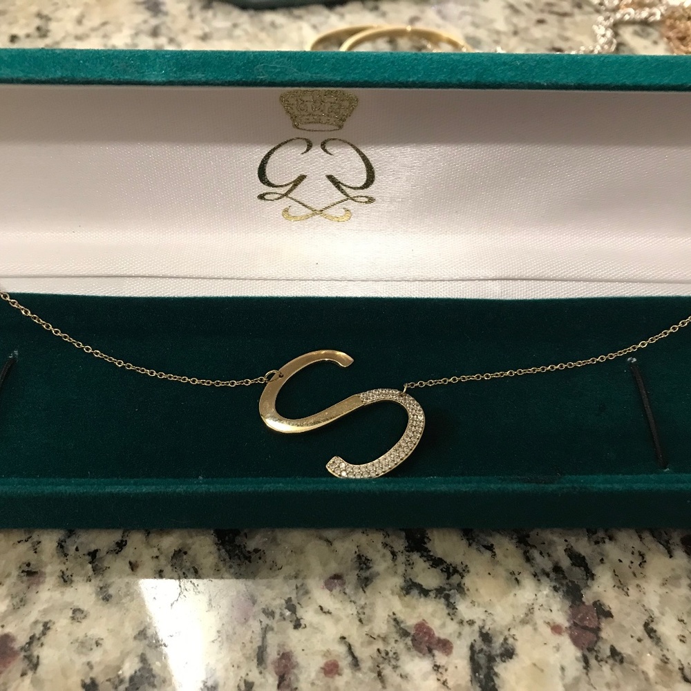 Diamonique Pave Initial Necklace, 14K Gold Plated